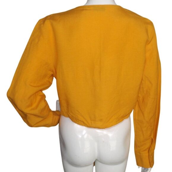 & OTHER STORIES Crop Top, 12, Yellow, Grommet/Strappy, Long Sleeve, V-neck Linen - Picture 5 of 16